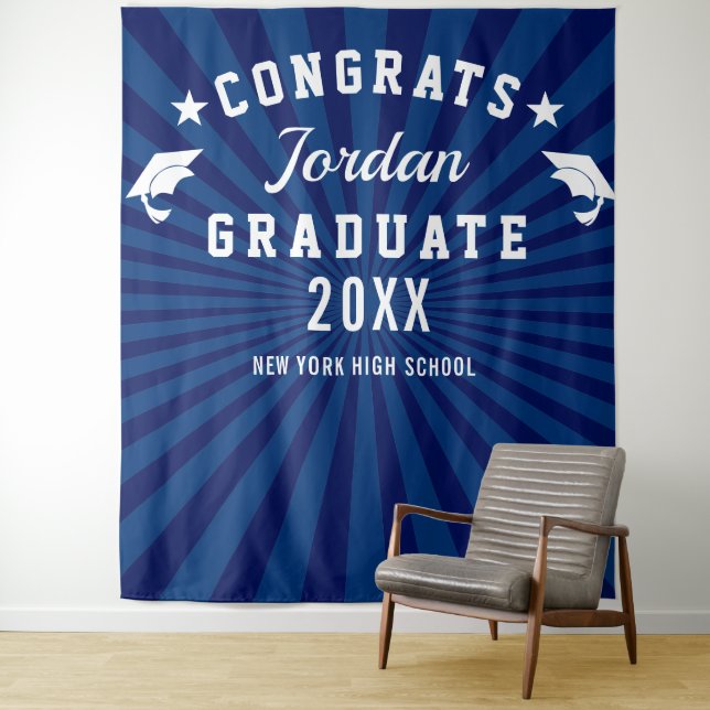 Modern Navy Blue Graduation Photo Booth Backdrop (In Situ)
