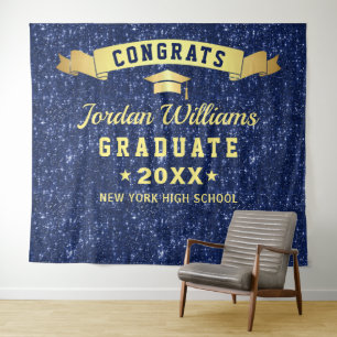 Modern Navy Blue Graduation Photo Booth Backdrop