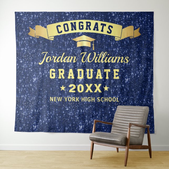 Modern Navy Blue Graduation Photo Booth Backdrop (In Situ (Horizontal))