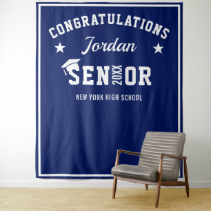 Modern Navy Blue Graduation Photo Booth Backdrop