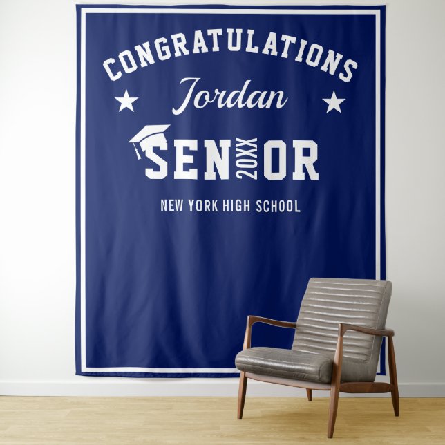 Modern Navy Blue Graduation Photo Booth Backdrop (In Situ)
