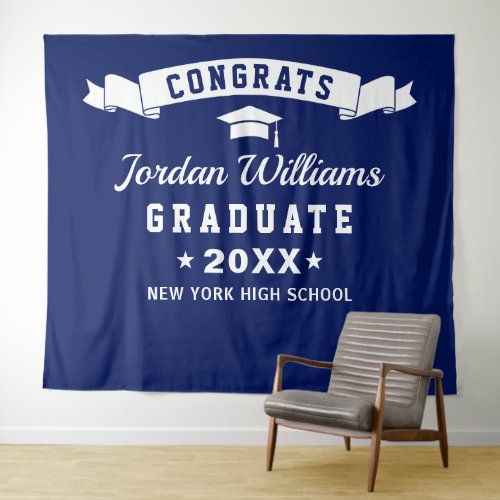 Modern Navy Blue Graduation Photo Booth Backdrop