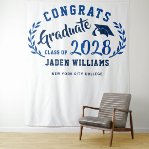 Modern Navy Blue Graduation Photo Booth Backdrop