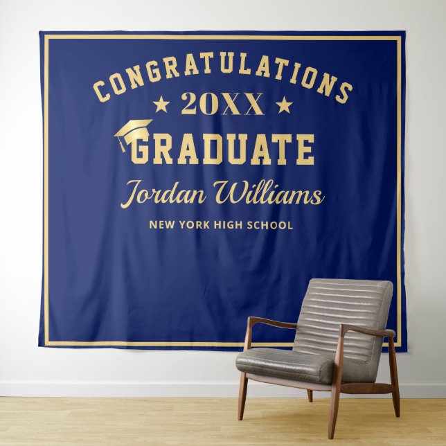 Modern Navy Blue Graduation Photo Booth Backdrop (In Situ (Horizontal))