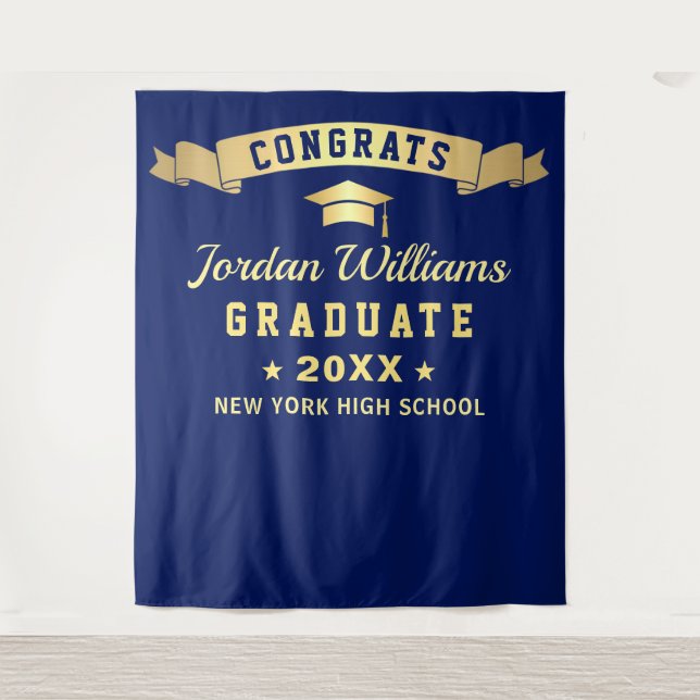 Modern Navy Blue Graduation Photo Booth Backdrop (Front)
