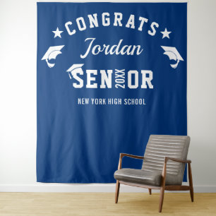 Modern Navy Blue Graduation Photo Booth Backdrop