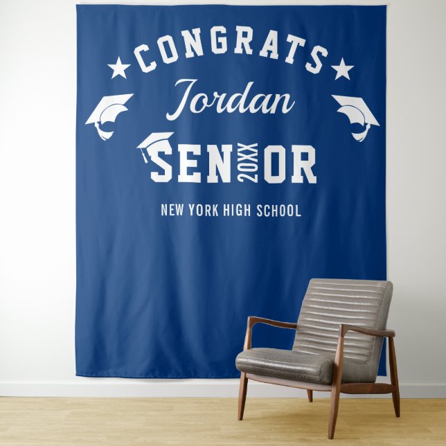 Modern Navy Blue Graduation Photo Booth Backdrop (In Situ)