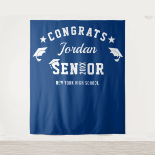 Modern Navy Blue Graduation Photo Booth Backdrop