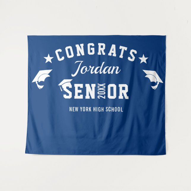 Modern Navy Blue Graduation Photo Booth Backdrop (Front (Horizontal))