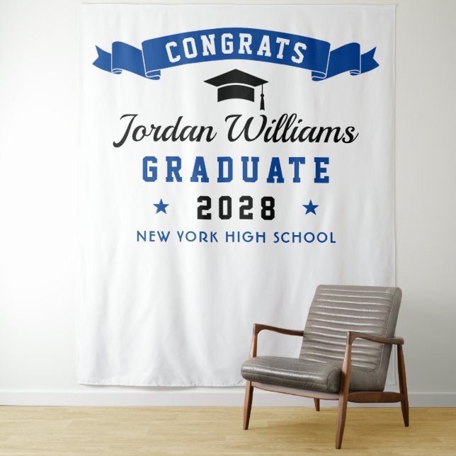 Modern Navy Blue Graduation Photo Booth Backdrop (In Situ)