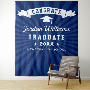 Modern Navy Blue Graduation Photo Booth Backdrop