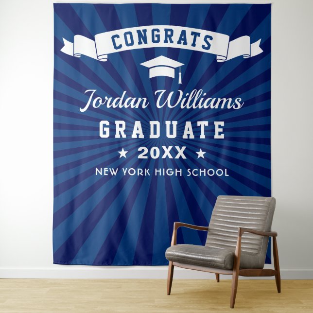 Modern Navy Blue Graduation Photo Booth Backdrop (In Situ)