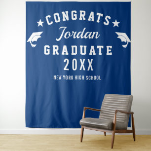 Modern Navy Blue Graduation Photo Booth Backdrop