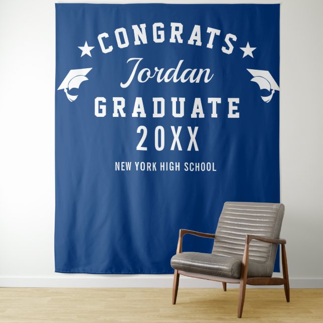 Modern Navy Blue Graduation Photo Booth Backdrop (In Situ)