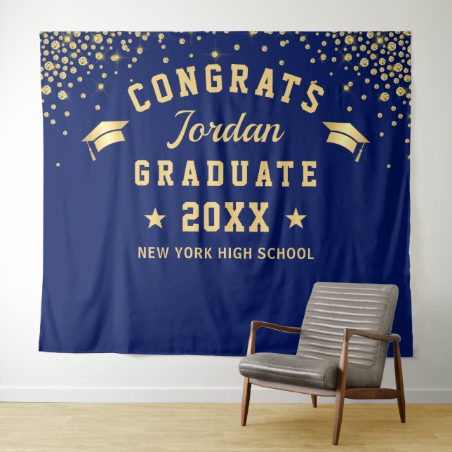 Modern Navy Blue Graduation Photo Booth Backdrop (In Situ (Horizontal))