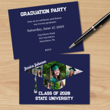 Modern Navy Blue Graduation Photo Collage Party