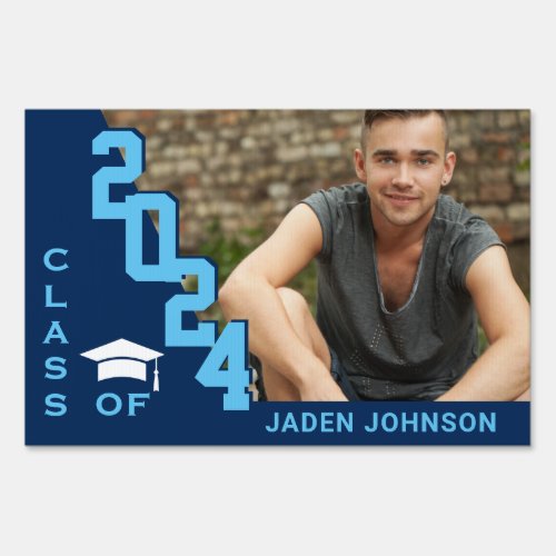 Modern Navy Blue Graduation Photo Yard Sign