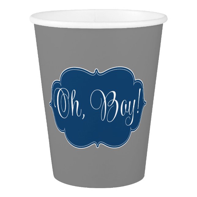Modern Navy Blue Gray Boy Baby Shower Paper Cup (Front)