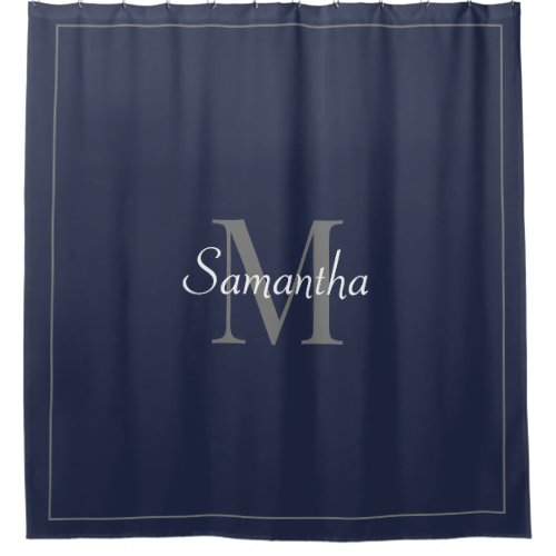 Modern Navy Blue Gray Monogrammed Shower Curtain