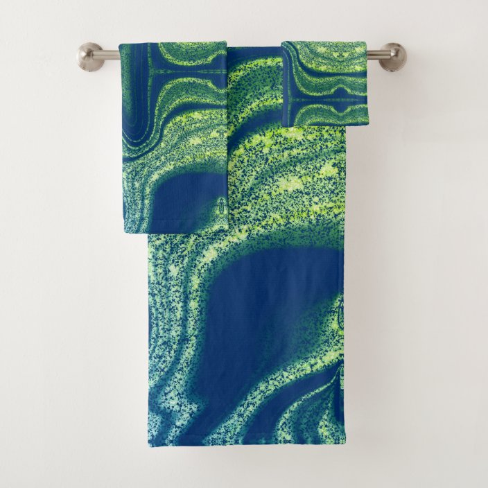 Modern navy blue green abstract marble pattern bath towel set | Zazzle.com