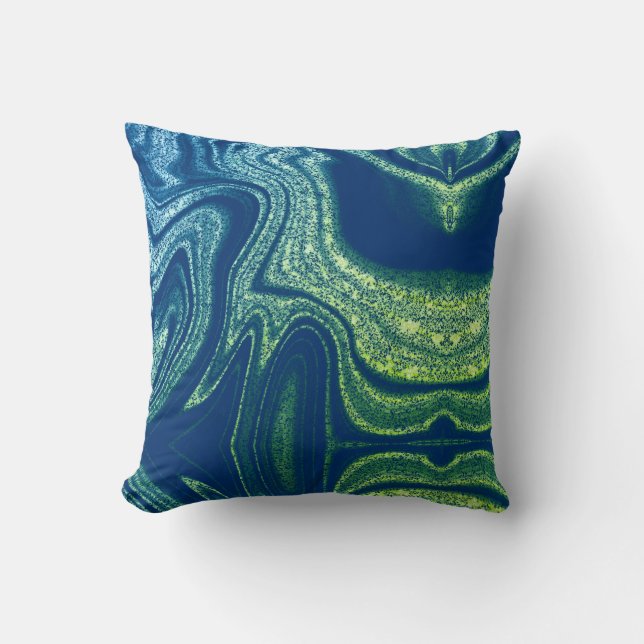 Modern navy blue green abstract marble pattern throw pillow (Front)