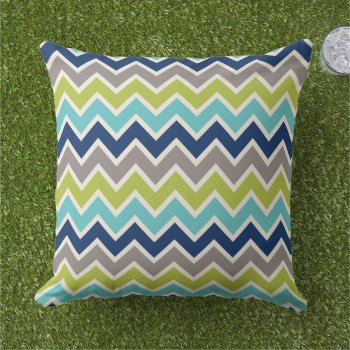 Modern Navy Blue Green And Gray Chevron Throw Pillow by plushpillows at Zazzle