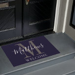 Modern Navy Blue Grey Monogram Newlyweds Wedding Doormat<br><div class="desc">Personalized modern,  hand lettered script,  bold,   white and grey monogram design with bride and groom last name and initial on a navy blue background. Makes a unique and great gift for newlyweds. Great for new house together. Customize with last name name,  monogram initial and and colors. Elke Clarke©</div>