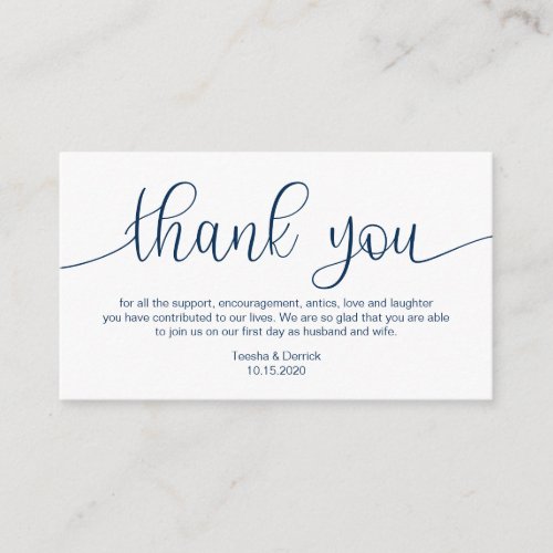 Modern Navy Blue Hand Lettered Wedding Thank you Enclosure Card