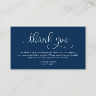 Modern Navy Blue Hand Lettered, Wedding Thank you Enclosure Card
