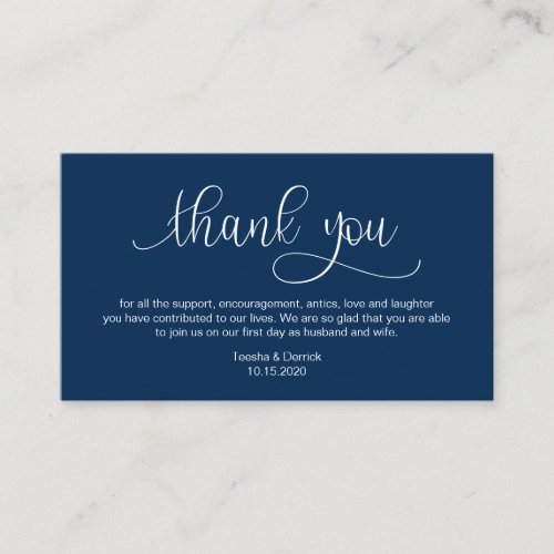 Modern Navy Blue Hand Lettered Wedding Thank you Enclosure Card