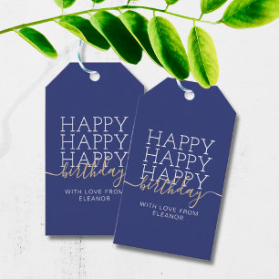 Modern navy blue Happy Birthday Gift Tags
