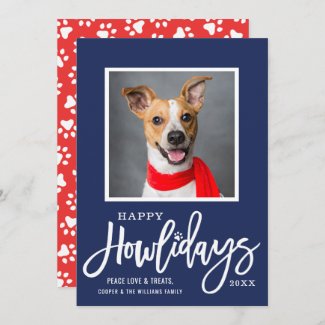 Modern Navy Blue Happy Howlidays Puppy Dog Photo Holiday Card