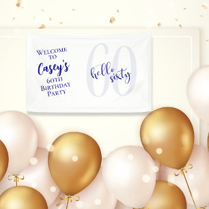Modern Navy Blue Hello Sixty Birthday Banner