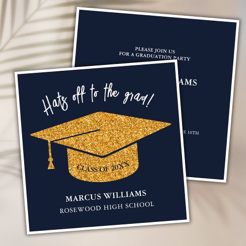 Modern Navy Blue High School Graduation Invitation