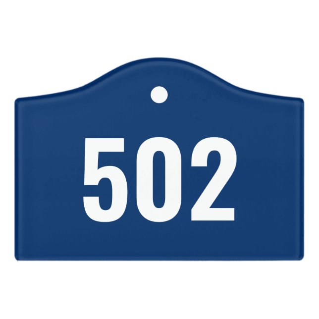 Modern navy blue hotel room number door sign (Small Crest Front)
