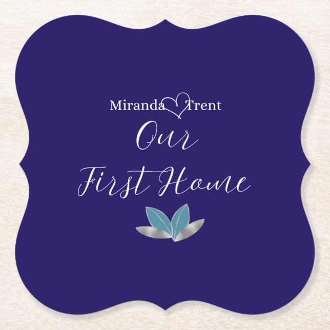 Modern Navy Blue Housewarming Coaster (Front)