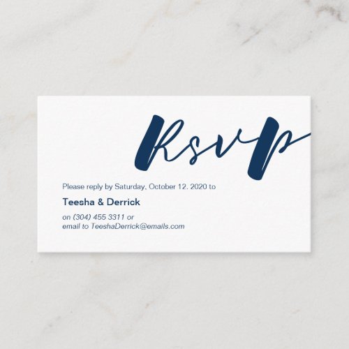 Modern Navy Blue ink minimalism font Wedding RSVP Enclosure Card
