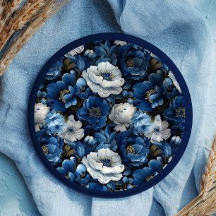 Modern Navy Blue Ivory Floral Wedding Paper Plates