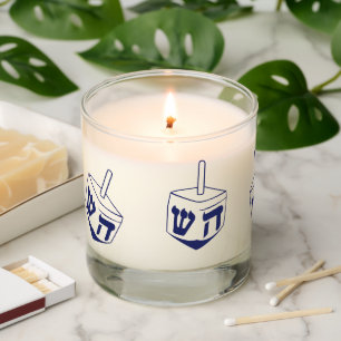 Modern navy blue jewish dreidel cute Hanukkah  Scented Candle