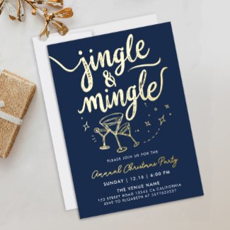 Modern Navy Blue Jingle And Mingle Cocktail Script