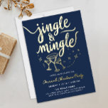 Modern Navy Blue Jingle And Mingle Cocktail Script Foil Invitation