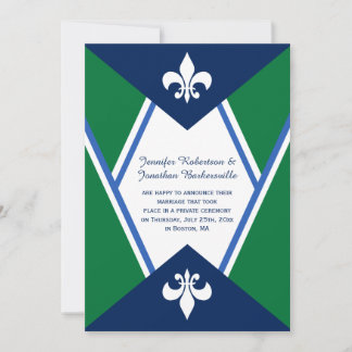 Modern Navy Blue Kelly Green Post Wedding Invitation