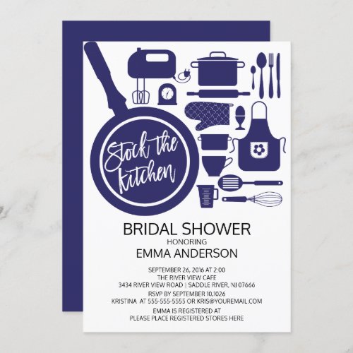 Modern Navy Blue Kitchen Bridal Shower Invitation