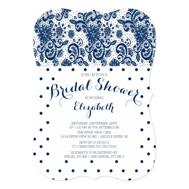 Modern Navy Blue Lace Bridal Shower Invitation