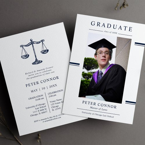 Modern Navy Blue Layer Graduation Invitation