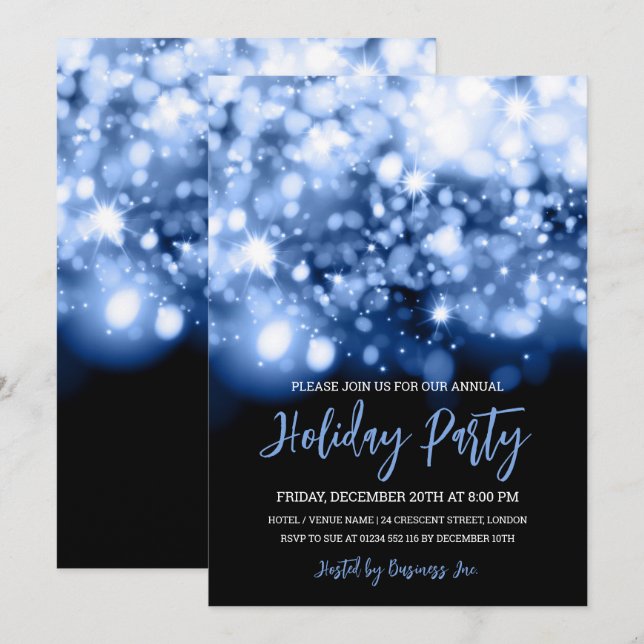 Modern Navy Blue Lights Corporate Holiday Party Invitation (Front/Back)