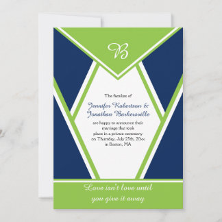 Modern Navy Blue Lime Green Post Wedding Invitation