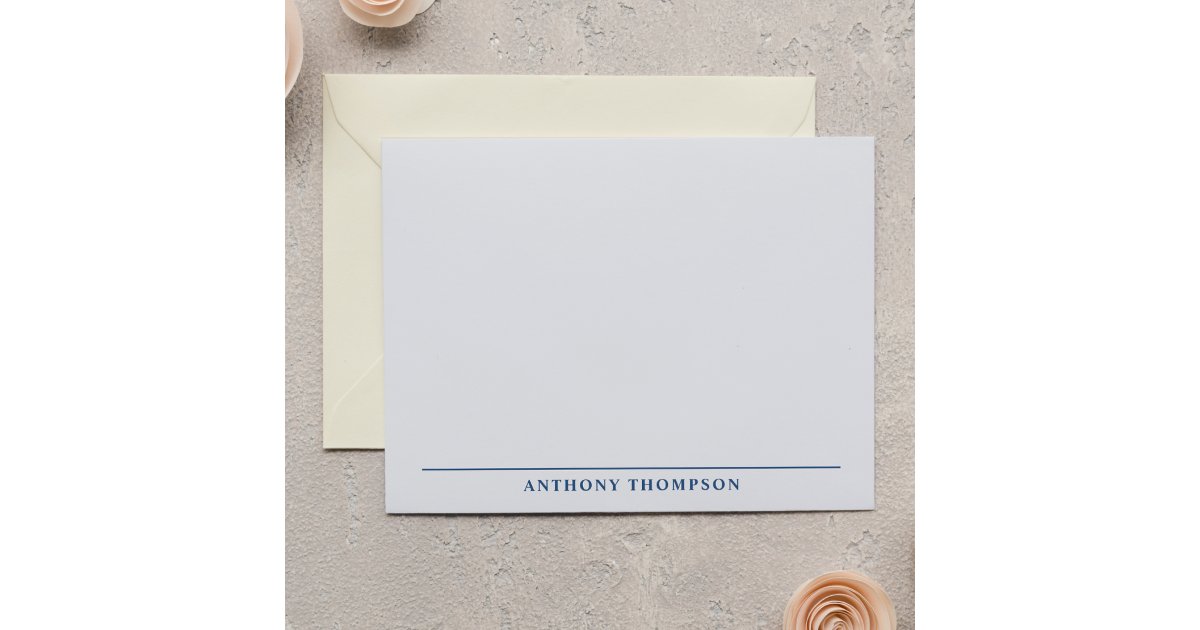 Modern Navy Blue Line Stationery Note Card | Zazzle