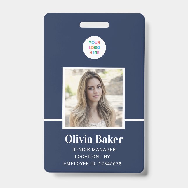 Modern Navy Blue  Logo Security Employee Photo Badge (Front)