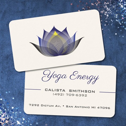 Modern Navy Blue Lotus Flower Elegant Unique Yoga Business Card